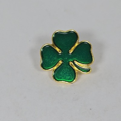 Green Four Leaf Clover Lapel Pin Gold Tone Lucky Shamrock St. Patrick s Day Luck