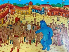 Oil Painting On Canvas Dance Bear Naive Art Naive Brut Bernard VERCRUYCE 1970