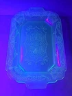 Vtg Indiana Glass LORAIN Basket Green 11.5" Serving Platter Depression 1930's