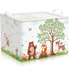 Baby Storage Basket Woodland Animals Gift Basket with Handles Rectangular Collap