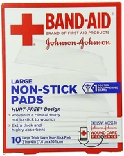 Band-Aid First Aid Large Triple Layer Non-Stick Pads Hurt Free Design 10 Count