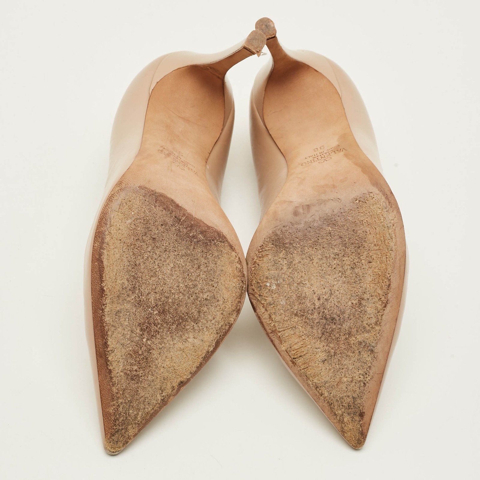 Valentino Rockstud Size 38 Beige Leather Lace Up Pointed Toe Pumps thumbnail 6