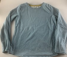 Girls Wonder Nation Top Shirt Size L 10/12 Long Sleeve Striped Teal Blue Green