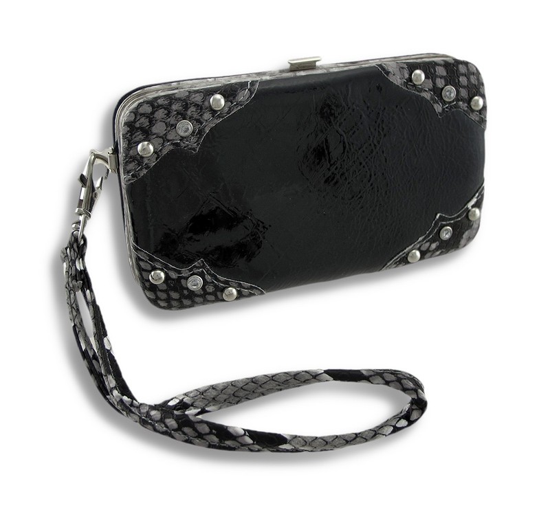 Zeckos Glossy Vinyl iPhone 5 5s Wallet Wristlet with Snakeskin Trim