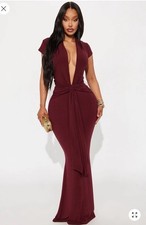 Fashion Nova Vividly Sharp Maxi Dress Burgundy, Size S