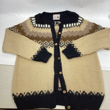 Alpaca Connection Cardigan XL Handmade Peru Peruvian Nordic Fair Isle Brown VTG