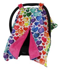 DEAR BABY GEAR Car Seat Canopy, Bright Colored Hearts/Hot Pink Minky Smooth