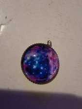 Galaxy Round Glass Dome Cabochons 1" Black Bezel Pendant
