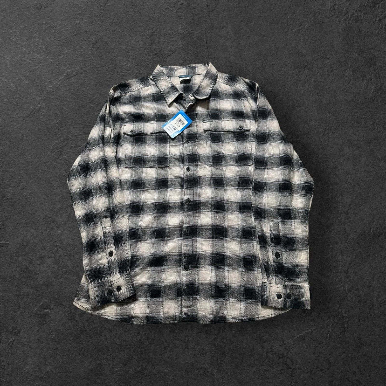 Columbia Flannel Shirt Mens 2XL Gray Plaid Button Up Performance Outdoor NWT