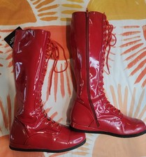 Men's Red Patent Leather Wrestling Boots For Cosplay/Halloween
