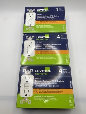 QTY 12 Leviton GFTR1-4W 15A-125V Tamper-Resistant GFCI Outlets (3 x 4-Packs) NEW