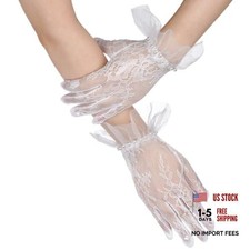 Women's Tulle Short Lace Gloves Border with Pearls Tea Party Opera Wedding