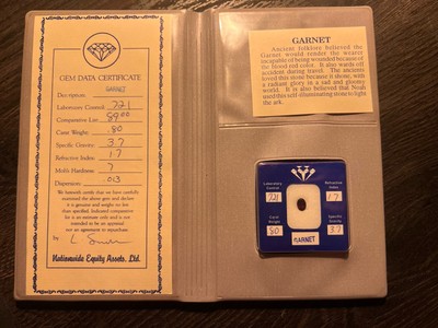 Garnet Gem Data Certified Lab Control .8 Carat - Nationwide Equity Assets, LTD.