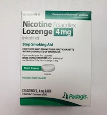 Padagis Nicotine Polacrilex Lozenge Stop Smoking Aid 4mg Mint Flavor 72 Lozenges