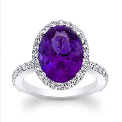 4.50 Ct Oval Cut Natural Amethyst Diamond Ring 14K Solid White Gold Size 7
