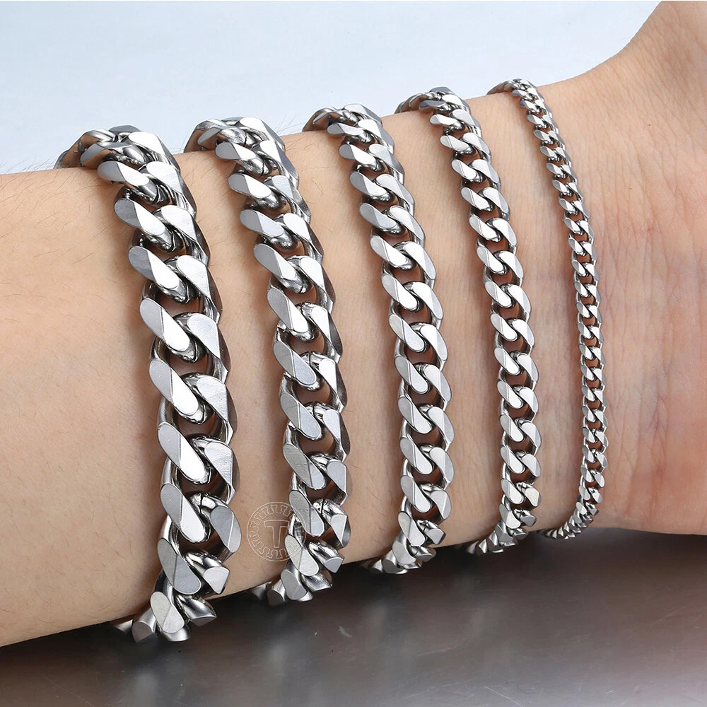 Pack 3 Pulseras Hombre Acero Inoxidable - Cadena Serpiente, Cubo Y Cubana - Ajustables, Regalo Para Papá O Novio