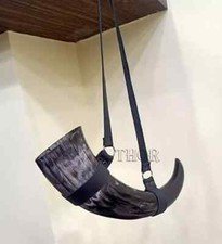 Royal Viking Drinking Horn Mug with Black Leather Belt Viking Horn for Mead