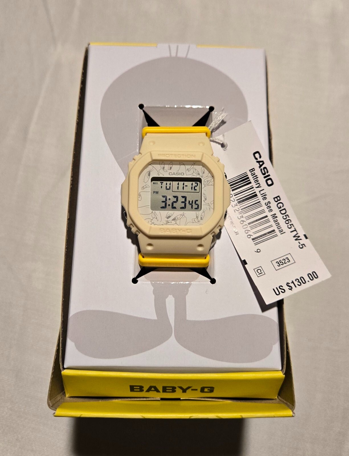 New Casio G-Shock BGD565TW-5 Baby-G Digital Yellow Tweety Resin Limited Watch