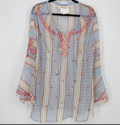 Urban Mangoz Sheer Embroidered Blouse Plus Size 3X NWT Lightweight