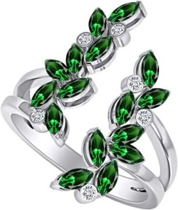 Authentic Open Petal Engagement Adjustable Ring in Sterling Silver Simulated Emerald