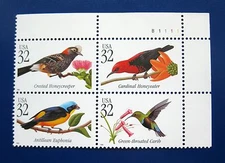 Sc # 3222-3225 ~ Plate # Block ~ 32 cent Tropical Birds Issue (cd2)