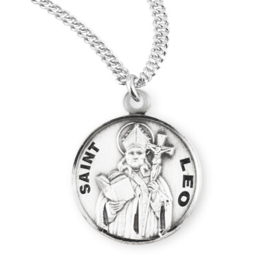 St Saint Leo 7/8" (22mm) Sterling Silver Round Medal + 20" Chain | eBay
