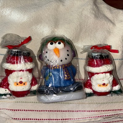 Robert Alan Novelty Candles Handpainted snowman boy, Santa standing on his head