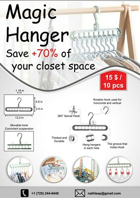 9Hole Magic Hanger Space Saver Saving Clothes Closet Racks Rotate Removable Hook