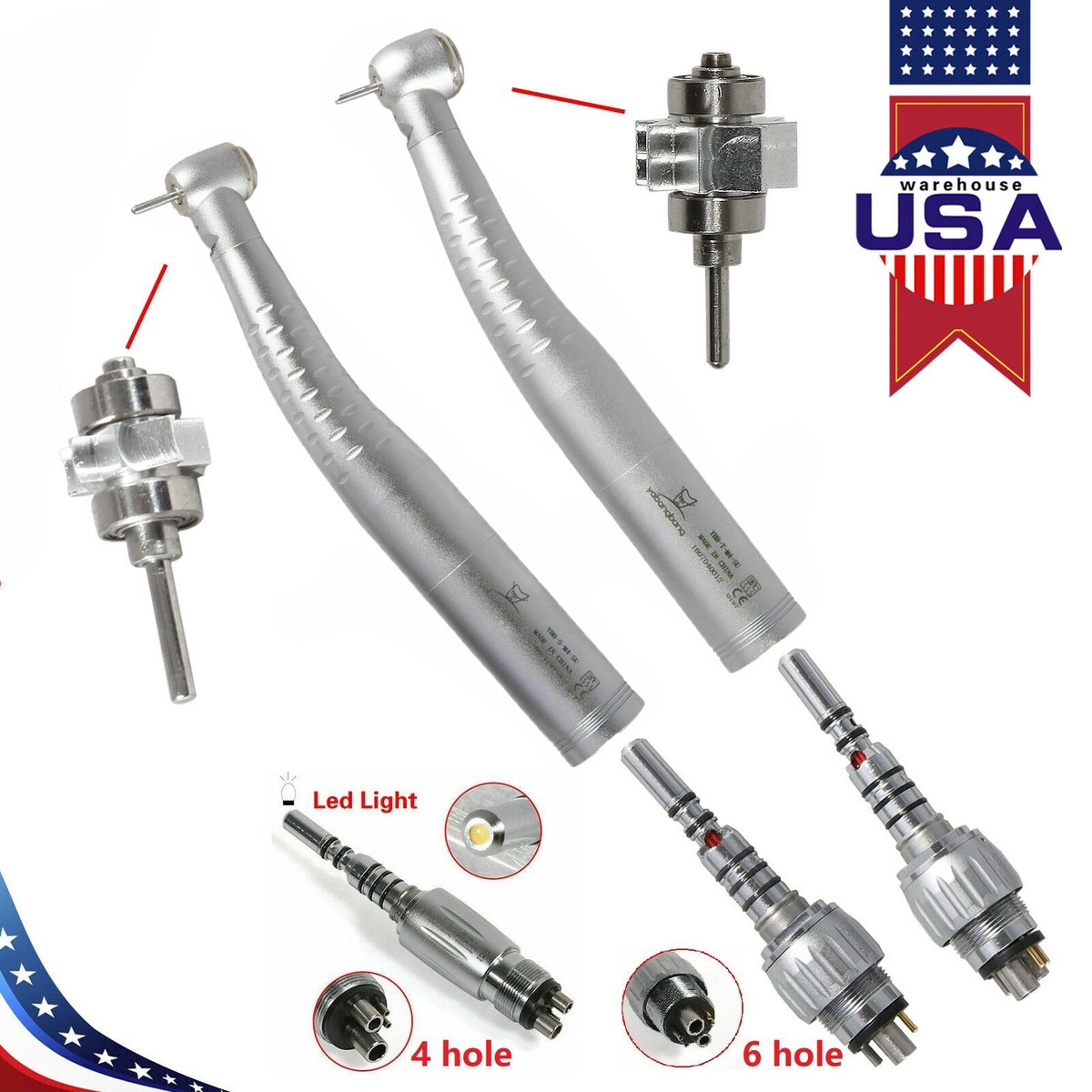 aua様 Dental Fiber Optic High Speed Handpiece /LED Quick Coupler 4/6Hole