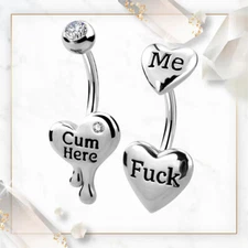 14g Belly Button Rings Heart Shap Barbell Navel Ring Cum Here CZ Navel Piercings