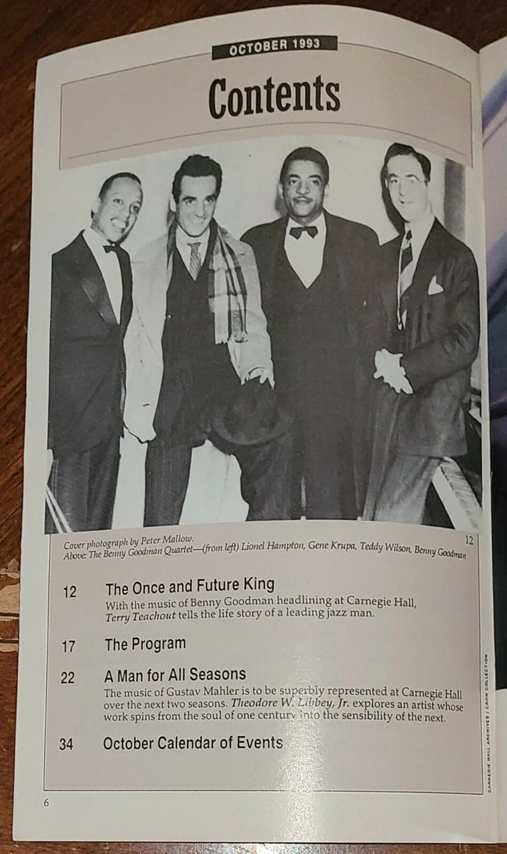 Carnegie Hall Stagebill October 1993, New York City, softcover, Benny  Goodman | eBay