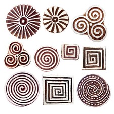 Wooden Stamps for Block Printing on Border, Textile, Clay, Pottery Set of 10 