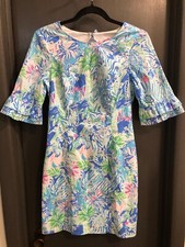 NWT Lilly Pulitzer Sz 00 Fiesta Stretch Sheath Dress Coastal Blue Floral Print