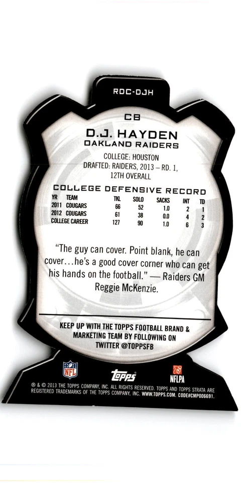 2013 Topps Strata #RDC-DJH D.J. Hayden Rookie Die Cuts Oakland Raiders - Image 2 of 2