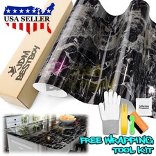 Premium Gloss Black Marble Granite Look Vinyl Contact Paper Home Kitchen 6746