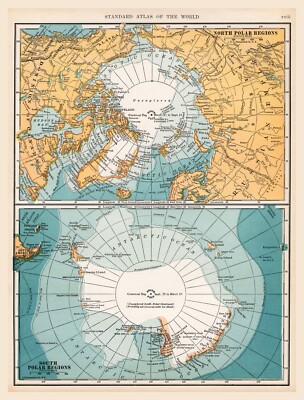 11214.Decor Poster.Room Interior designer wall.Vintage 1927 Map.North South Pole