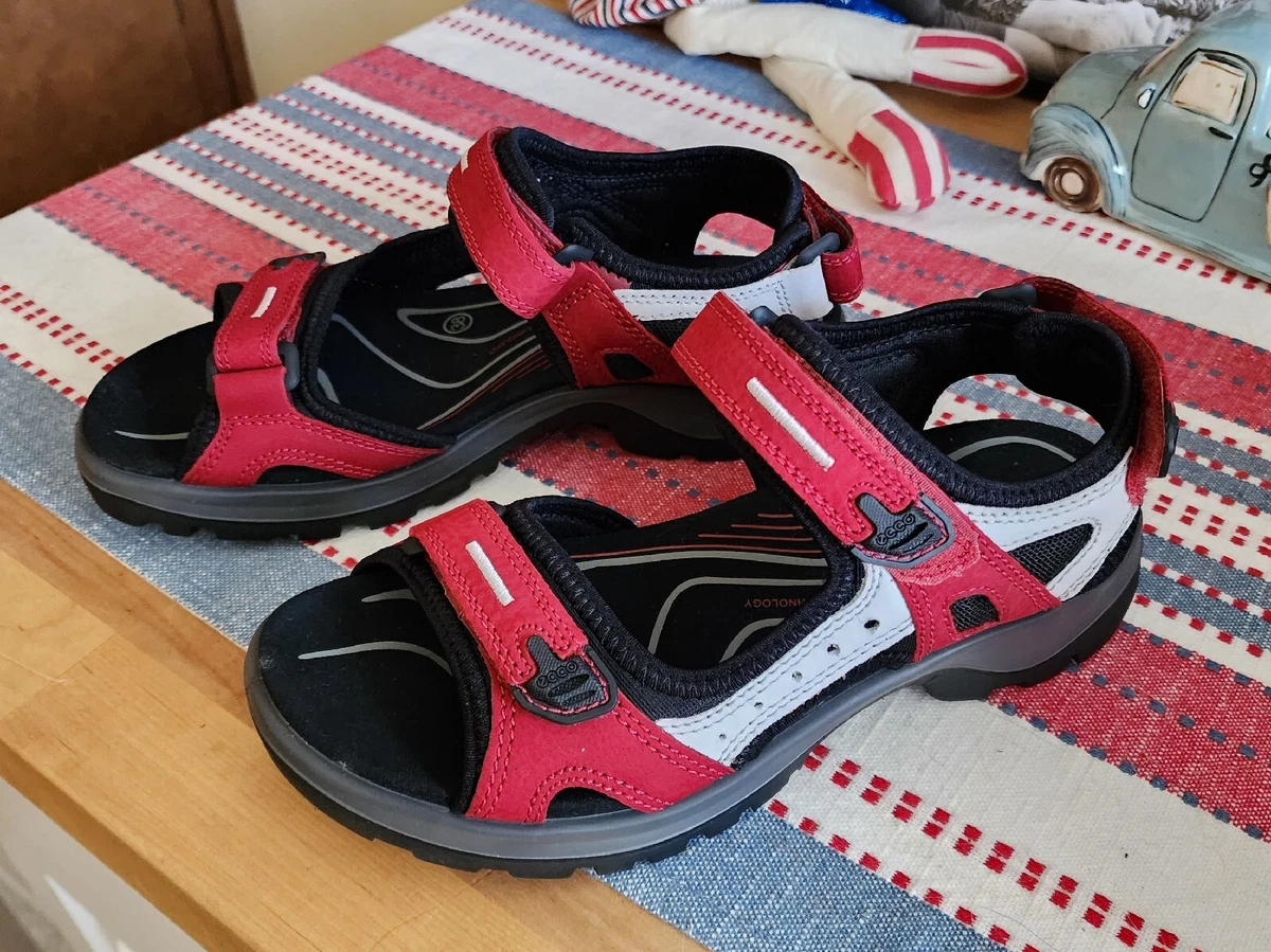 Ecco Women s Yucatan Chili Red Concrete Black Sandal 7 7.5 38 NWOB