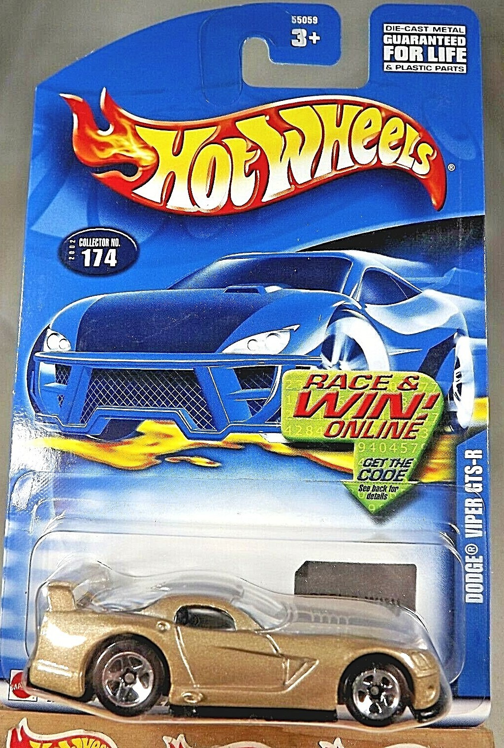 2002 Hot Wheels Mainline/Collector #174 DODGE VIPER GTS-R Gold w/Chrome 5 Spokes