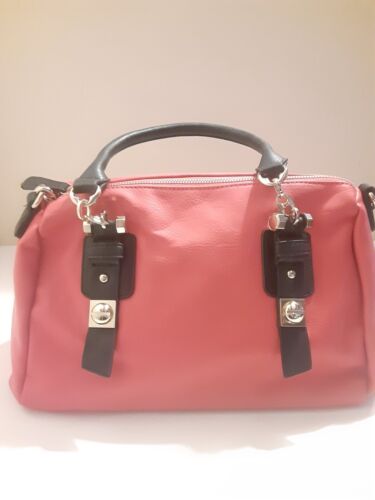 Hot Pink Woman's Satchel Black Handles & Strap Gold Accents  - Picture 1 of 8