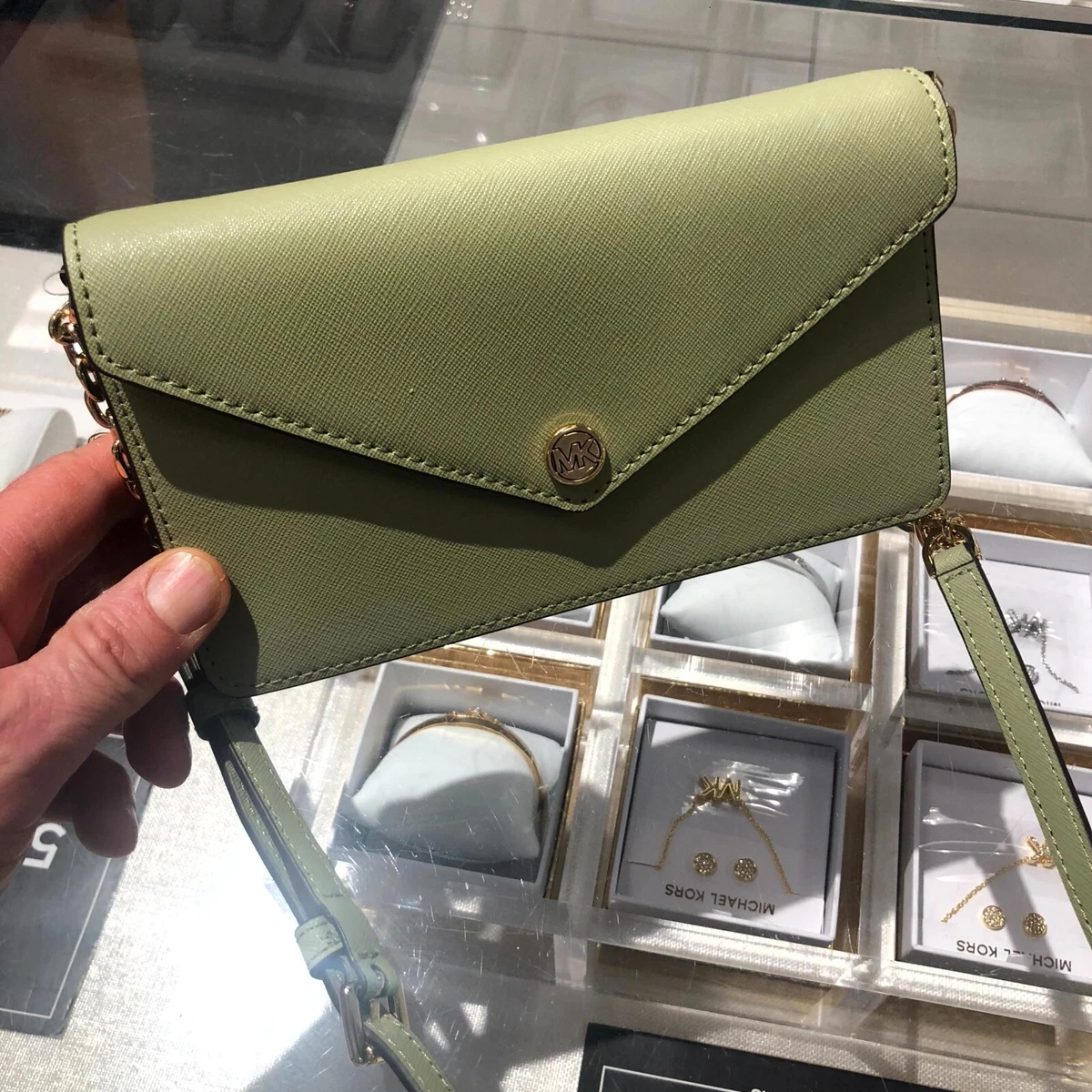 MICHAEL KORS JET SET TRAVEL SMALL FLAP POCKET ENVELOPE CROSSBODY BAG LIGHT  SAGE 196163774114,  in 2023