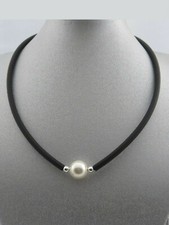 Echt Kautschuk schwarz Perlen weiß Halskette Collier Schmuck 925 Silber Damen