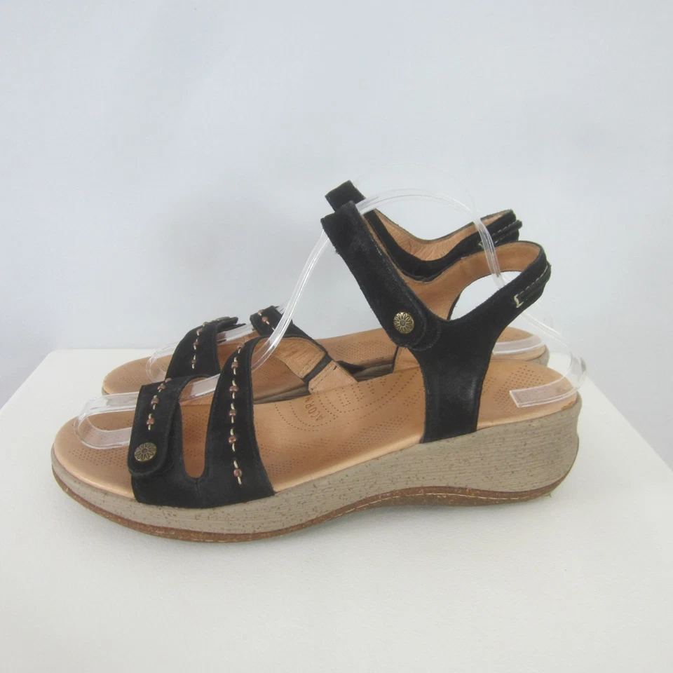 Sandálias anabela femininas Acorn anos 90 Y2K alça no tornozelo 9 sapatos confortáveis de camurça preta - Imagem 4 de 4