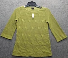 Talbots Sweater Women PM Green Textured Cable Knit 3/4 Sleeve Crew Neck Pullover