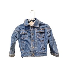 London Fog Kids Vtg Long Sleeve Snap Front Blue Denim Jacket Lined "Turbo" Sz L