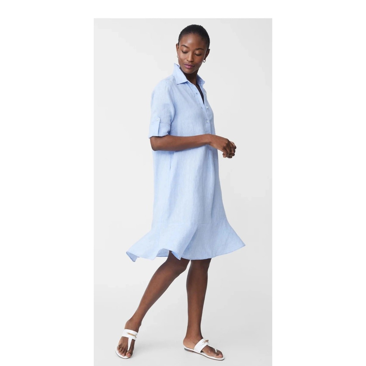 chinese dress ladies Blue White Stripes Linen Rhapsody Dress