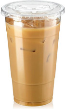 100 Pack 24 Oz Clear Plastic Cups with Flat Lids, Disposable Iced Coffee Cups, B