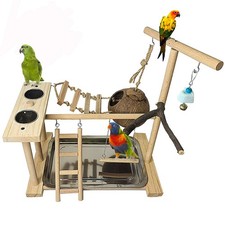 Parrots Playground Bird Play Stand Natural Wood Parrot Perch Gym Playpen Para...