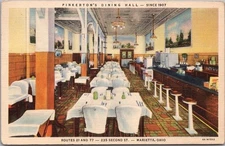 1939 MARIETTA, Ohio LINEN Postcard "PINKERTON'S DINING HALL" Restaurant Interior