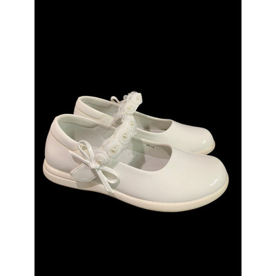 Size 36 Apawwa MC16 Girls White Lacquer Shoes Rosettes Faux Pearls First 