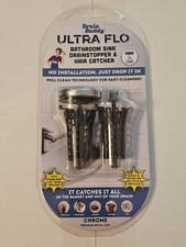 Drain Buddy Ultra Flo Bathroom Sink Drain Stopper Hair Catcher CHROME Metal Cap